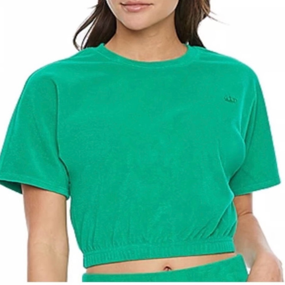 Juicy Couture Crop Green Terry Cloth Short Sleeve Crewneck Top M